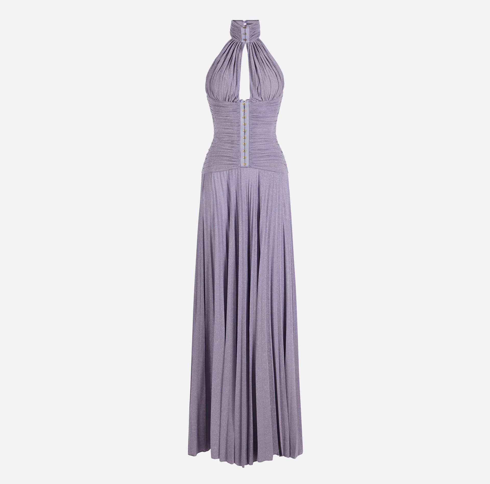 Rochie Lungă Halter cu Nasturi Aurii